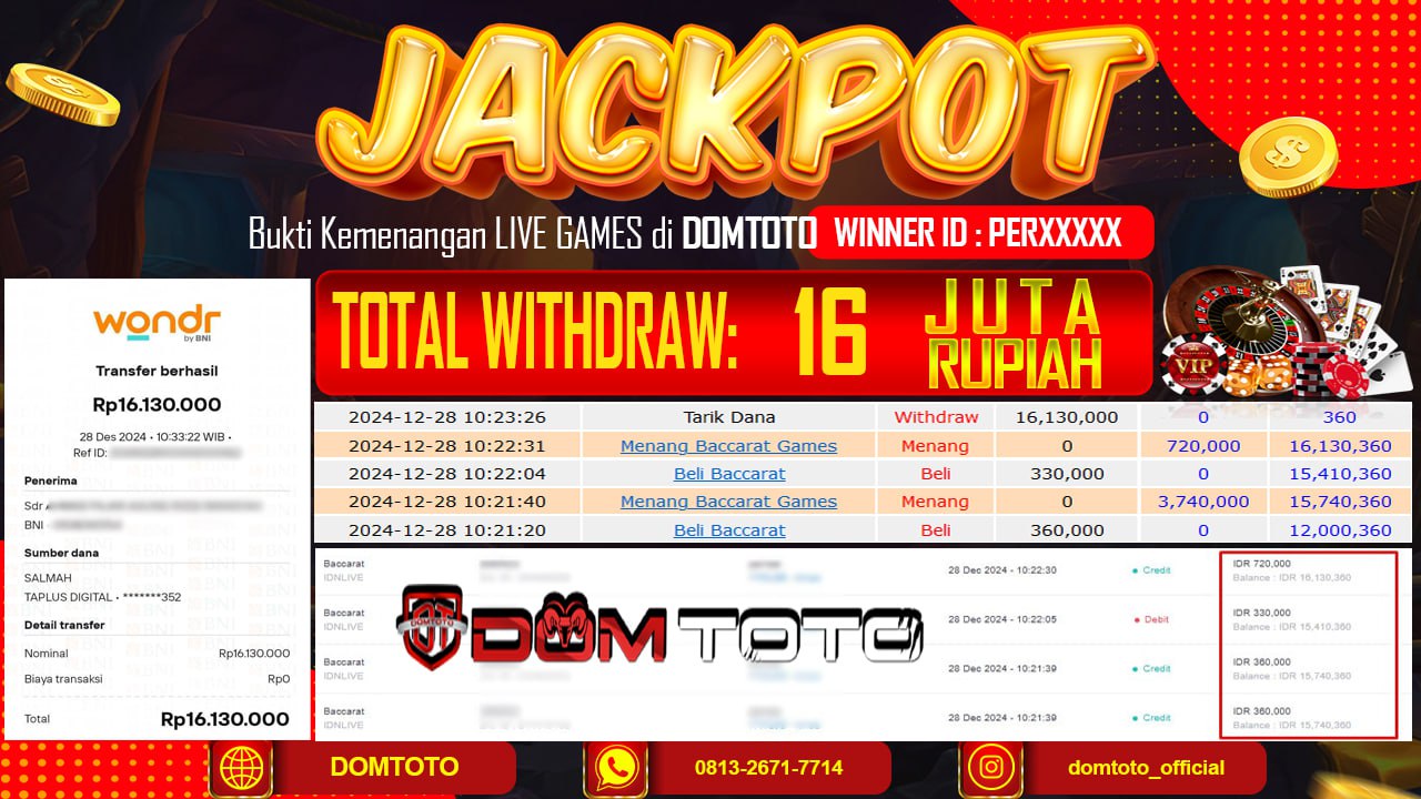 JACKPOT LIVE GAMES BACCARAT 28 DESEMBER 2024